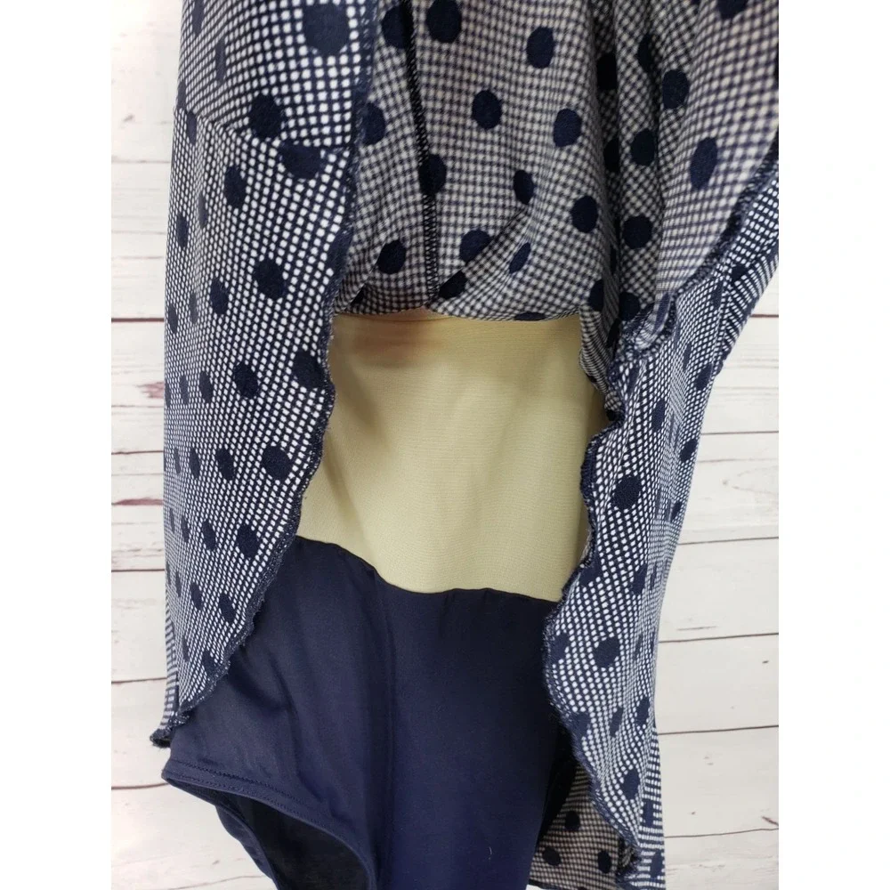 Vintage Navy Blue Polka Dot Swim Dress One Piece Swimsuit Size 12 60071 NV1